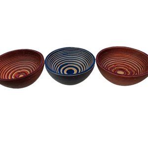 Pakkawood Pinch Bowl Red and Blue Boho Natural 3 Piece Dish Set 3.75"